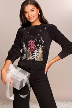 Рождественский лозунг, вязаный джемпер с круглым вырезом Lipsy, черный