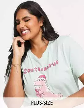 Рождественский пижамный комплект Brave Soul Plus сантазавра мятного цвета