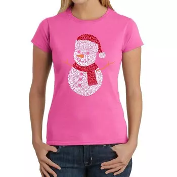 Рождественский снеговик — женская футболка с рисунком Word Art LA Pop Art, розовый