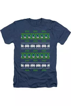 Рождественский свитер Бэтмена для взрослых, футболка Heather Gildan, темно-синий