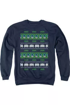 Рождественский свитер Бэтмена для взрослых с круглым вырезом Gildan, темно-синий