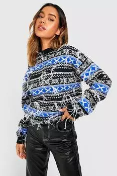 Рождественский свитер fairisle с перьями Boohoo, черный