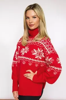 Рождественский свитер крупной вязки со снежинками The Little Tailor, красный