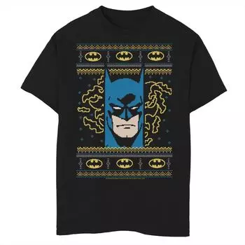Рождественский свитер с изображением Бэтмена и лицом DC Comics для мальчиков 8–20 лет, футболка с графическим рисунком Licensed Character