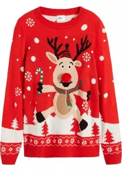 Рождественский свитер с круглым вырезом Bpc Bonprix Collection, красный