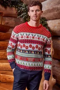 Рождественский свитер с круглым вырезом Threadbare, красный