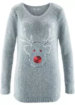 Рождественский свитер с пайетками и оленями Bpc Bonprix Collection, серый