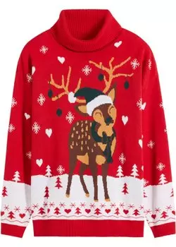 Рождественский свитер с водолазкой Bpc Bonprix Collection, красный