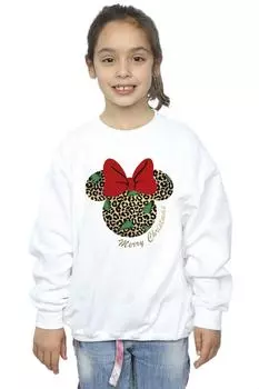 Рождественский свитшот с леопардовым принтом Минни Маус Disney, белый