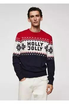 Рождественский тканый свитер Mango, темно-синий