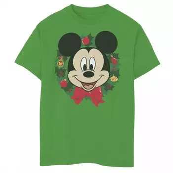 Рождественский венок с изображением Микки Мауса для мальчиков 8–20 лет Disney, футболка с графическим рисунком и портретом Disney