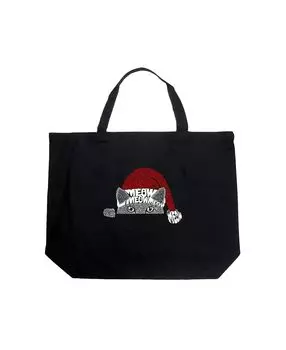 Рождественский выглядывающий кот — большая сумка-тоут Word Art LA Pop Art, черный