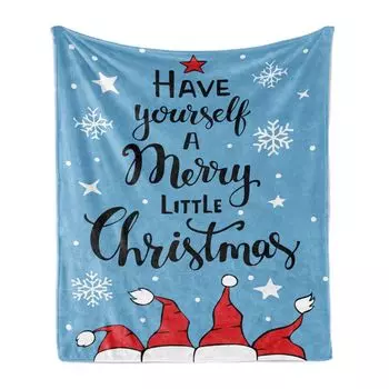 Рождественское мягкое фланелевое флисовое одеяло ABAKUHAUS, Merry Little Christmas on Blue, уютный плюш для использования в помещении и на улице, 125 x 175 см, ярко-синий цвет