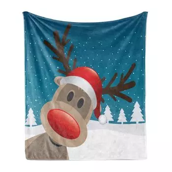 Рождественское мягкое фланелевое флисовое одеяло ABAKUHAUS, Noel Fun Nursery Cartoon, уютный плюш для использования в помещении и на улице, 125 x 175 см, темно-красно-коричневый