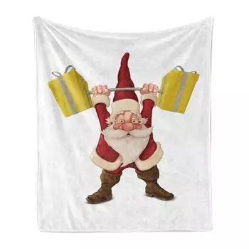 Рождественское мягкое фланелевое флисовое одеяло ABAKUHAUS, подарочная штанга для лифтов Санта-Клауса, уютный плюш для использования в помещении и на открытом воздухе, 125 x 175 см, рубиново-коричневый желтый