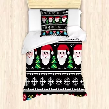 Рождественское пальто ABAKUHAUS, Nordic Retro Borders, защита от клещей, подходит для аллергиков с наволочками, 135 см x 200 см - 80 x 80 см, разноцветное