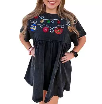 Рождественское платье-бэбидол Arabella с отделкой из пайеток в выцветшем угольном цвете Main Strip, цвет washed charcoal