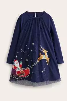 Рождественское платье из тюля Santas Sleigh Boden, синий