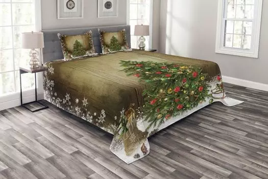 Рождественское покрывало ABAKUHAUS, Pine Tree Presents, с моющимися наволочками, для односпальных кроватей 220 х 220 см, разноцветное