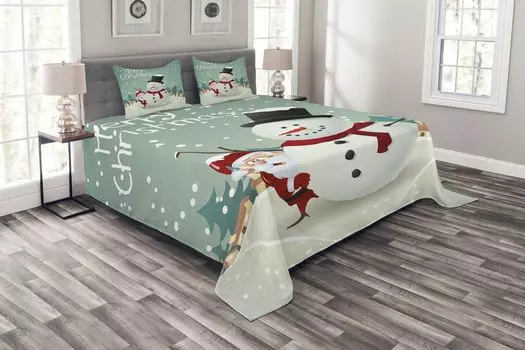 Рождественское покрывало ABAKUHAUS, рождественско-зимняя тема, комплект с моющимися наволочками, для односпальных кроватей 220 x 220 см, миндально-зеленая яичная скорлупа