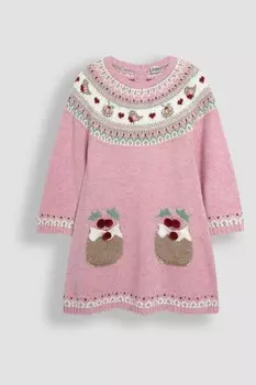 Рождественское трикотажное платье в стиле фэр айл Jojo Maman Bb, розовый