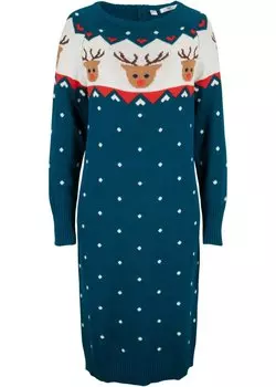 Рождественское вязаное платье олень длиной до колена Bpc Bonprix Collection, синий