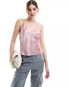 Розовая атласная майка с v-образным вырезом ASOS DESIGN