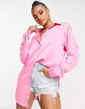 Розовая атласная рубашка оверсайз ASYOU