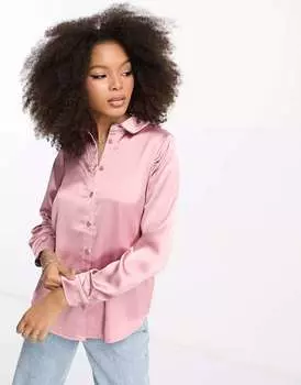 Розовая атласная рубашка с длинными рукавами ASOS