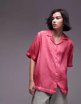 Розовая атласная рубашка с короткими рукавами Topshop
