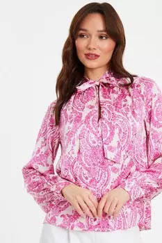 Розовая атласная рубашка с принтом пейсли QUIZ Clothing