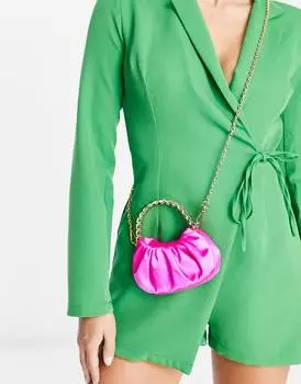 Розовая атласная сумка ASOS DESIGN с микросборками, ручкой сверху и съемным ремешком через плечо
