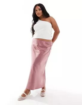 Розовая атласная юбка миди косого кроя ASOS DESIGN Curve >9