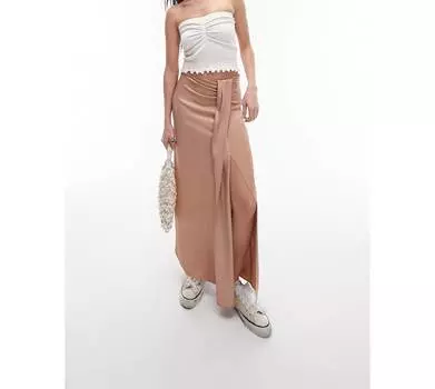 Розовая атласная юбка миди-саронг Topshop