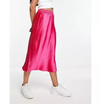 Розовая атласная юбка миди Vero Moda