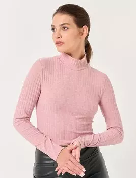 Розовая базовая укороченная блузка с высоким воротником и длинными рукавами Jimmy Key