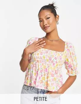 Розовая блузка с объемными рукавами и цветочным принтом Miss Selfridge Petite