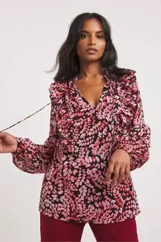 Розовая блузка с принтом рюшами и завязками на шее JD Williams, розовый