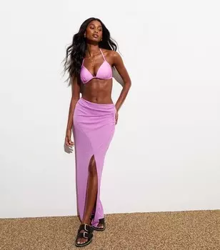 Розовая длинная юбка-саронг с запахом и разрезом спереди New Look, розовый