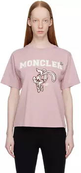 Розовая флокированная футболка Moncler