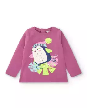 Розовая футболка для девочки с пингвиньим принтом Tuc tuc