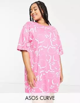 Розовая футболка для сна ASOS DESIGN Curve Barbie x Hello Kitty