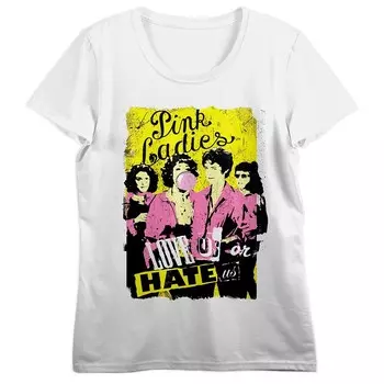 Розовая футболка для женщин Juniors' Grease с рисунком Love Us or Hate Us Licensed Character, белый