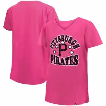 Розовая футболка из джерси Pittsburgh Pirates New Era для девочек с v-образным вырезом и звездами New Era