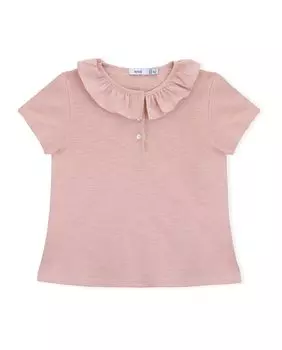 Розовая футболка из органического хлопка для девочек с воротником с рюшами KNOT, розовый