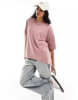 Розовая футболка оверсайз с асимметричным подолом ASOS DESIGN