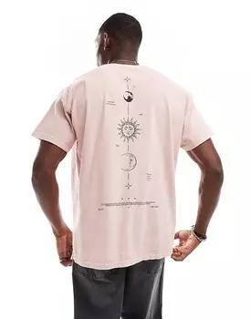 Розовая футболка оверсайз с небесным принтом на спине ASOS DESIGN
