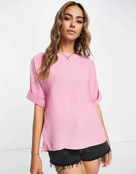 Розовая футболка оверсайз с отворотами на рукавах ASOS DESIGN