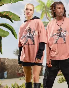 Розовая футболка оверсайз унисекс ASOS X Horizon Forbidden West