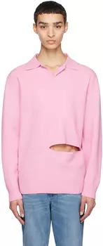 Розовая футболка-поло с вырезом Commission